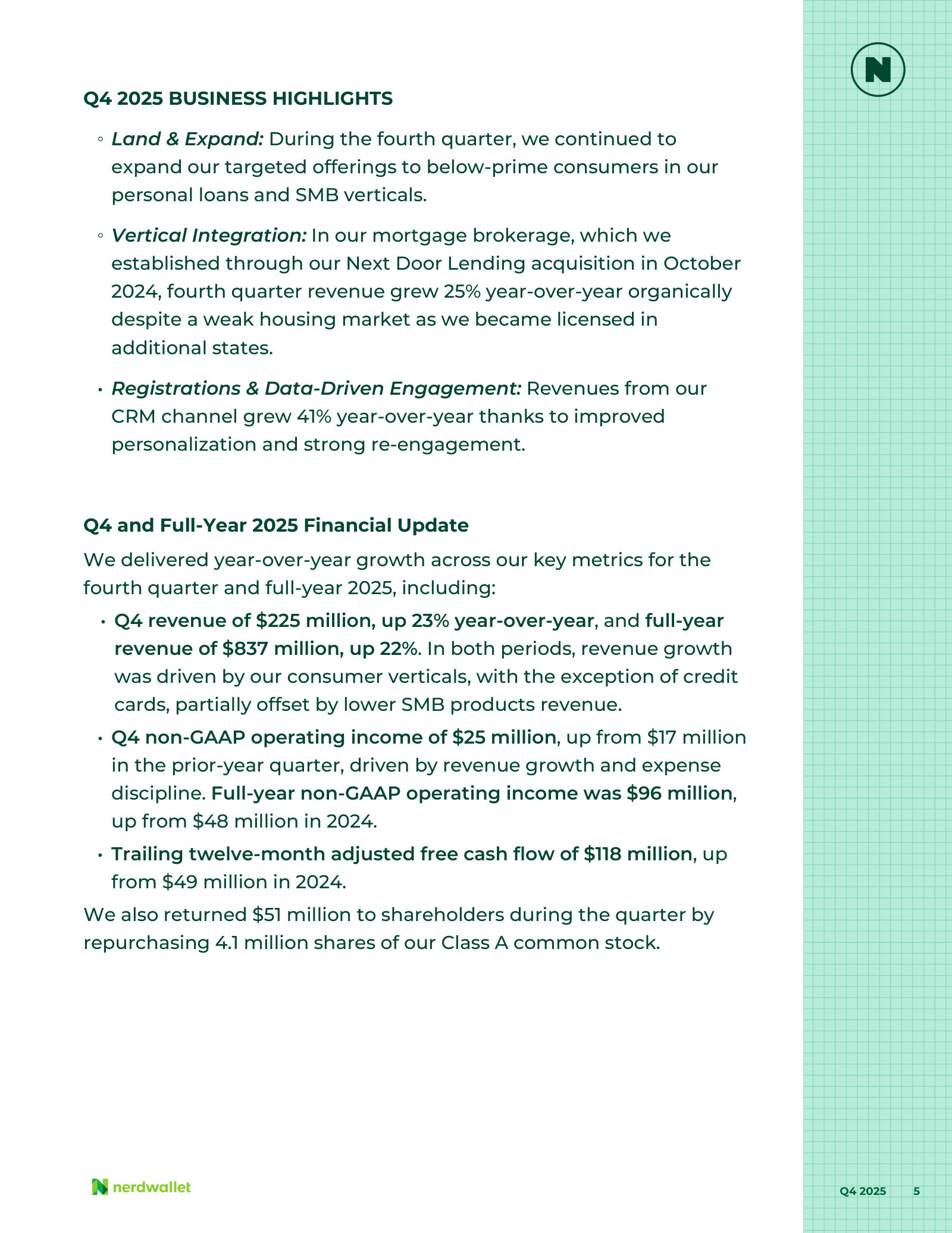 Full-year 2025: revenue $837M up 22%, non-GAAP operating income $96M, roughly double 2024.